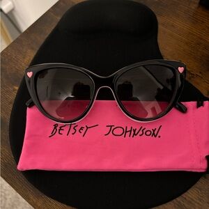 Betsey Johnson Black Sunglasses with Pink Heart Details